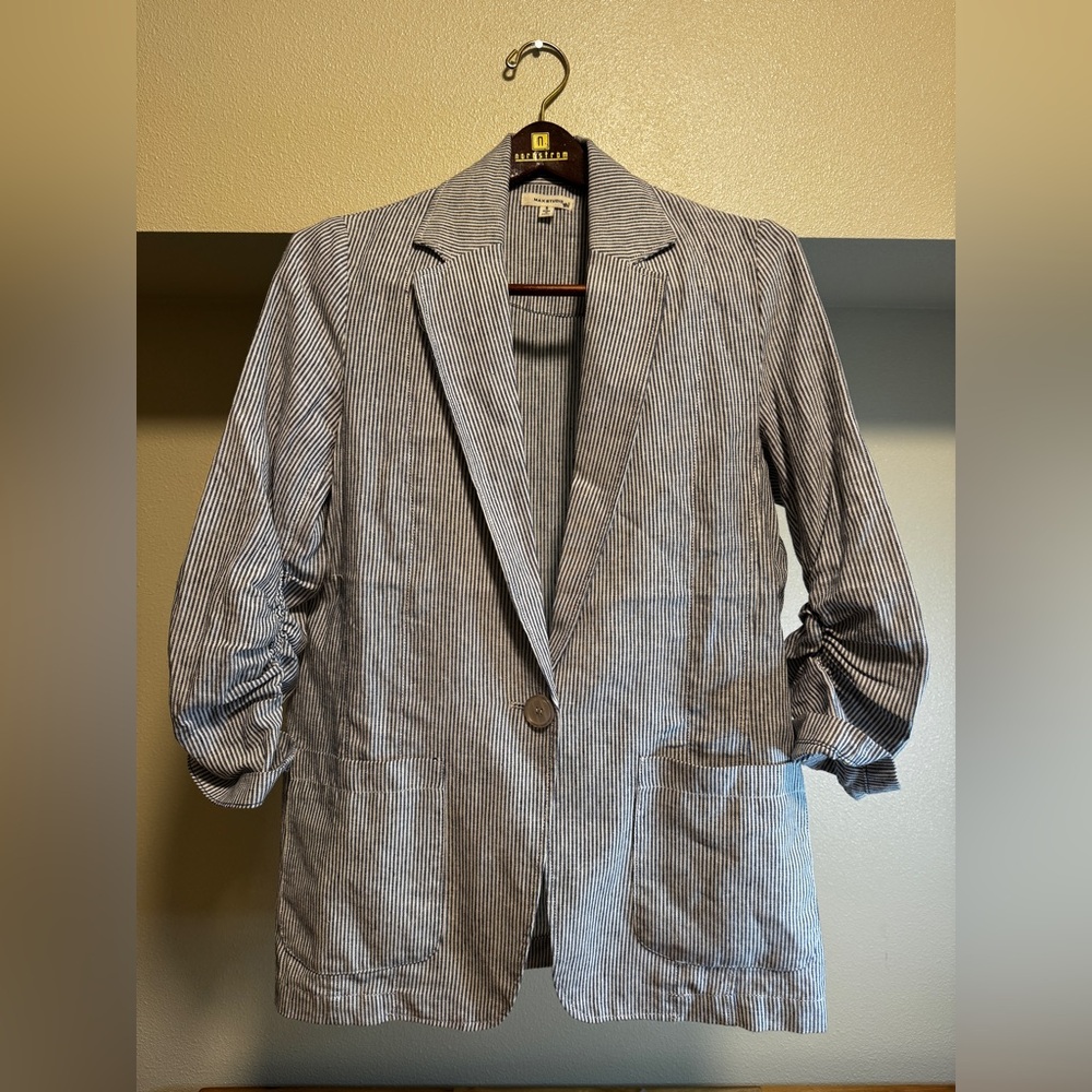Max Studio Striped Tunic‎ Jacket S Linen Rayon Collared Academia